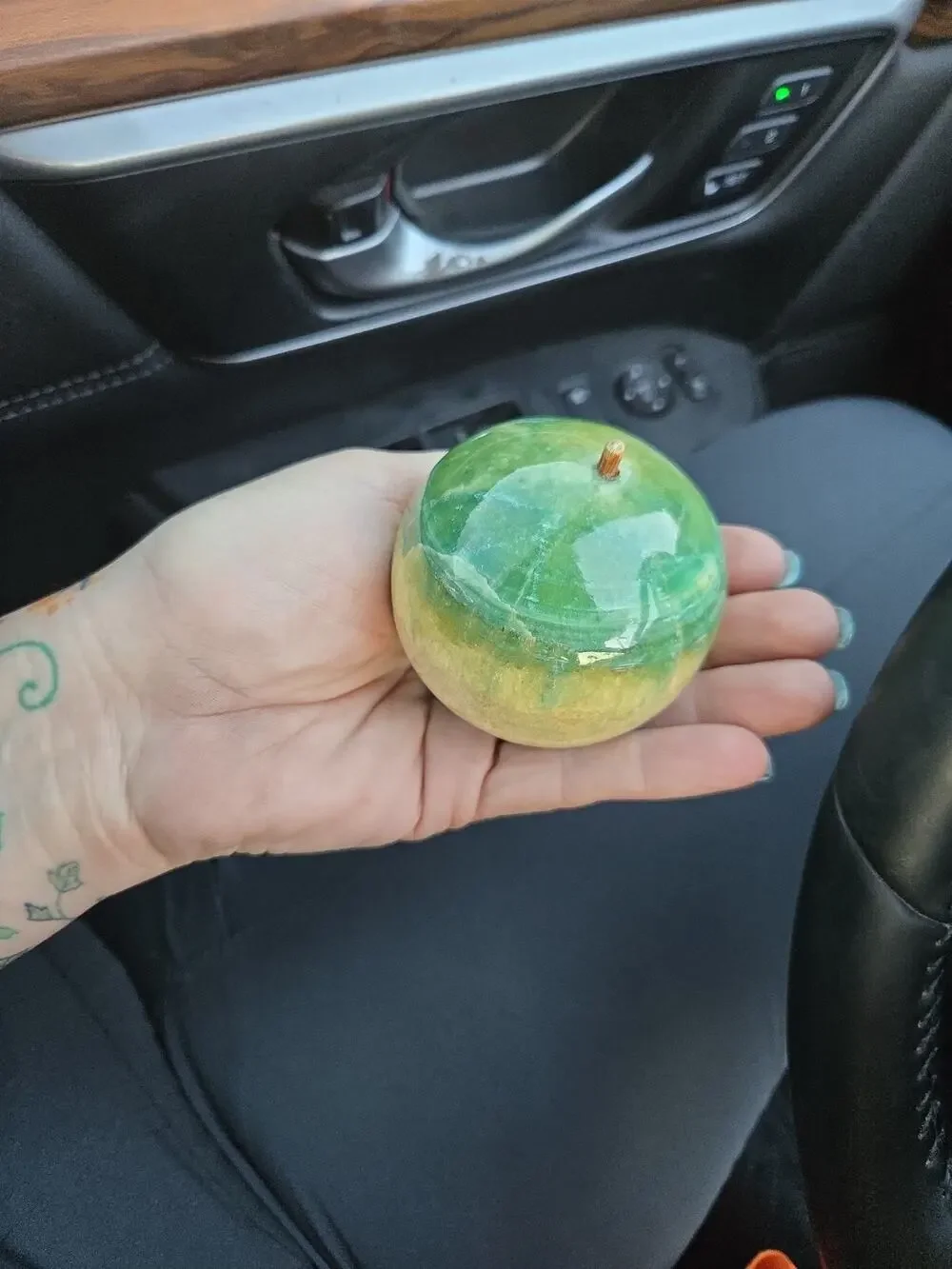 Vintage Alabaster Apple Green Stone Fruit | Italian Carved Decor